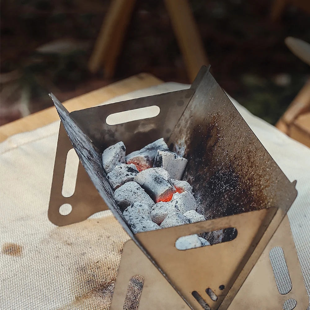 MossWatt Wood Burning Camp Stove | Portable Folding Backpacking Stove with Grill