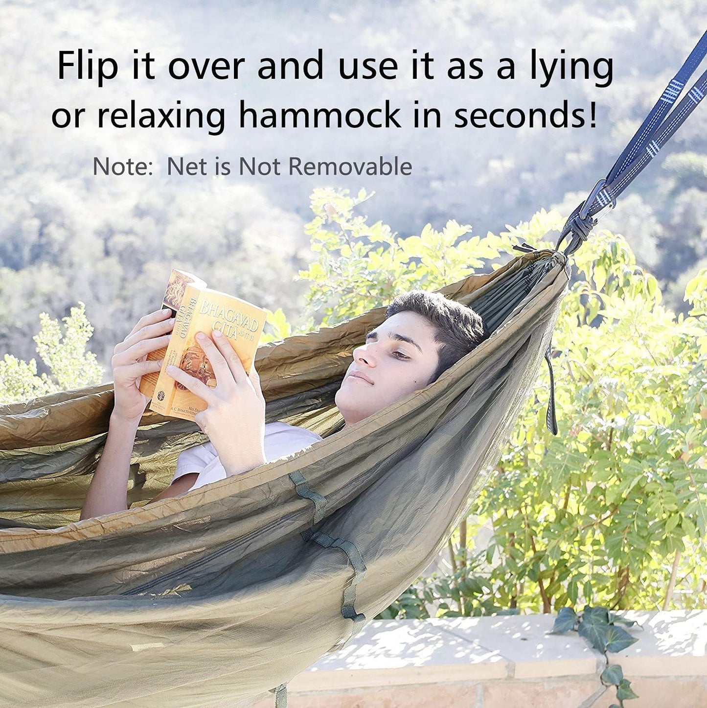 MossWatt Camping Hammock | Double & Single with Bug Net, Tree Straps