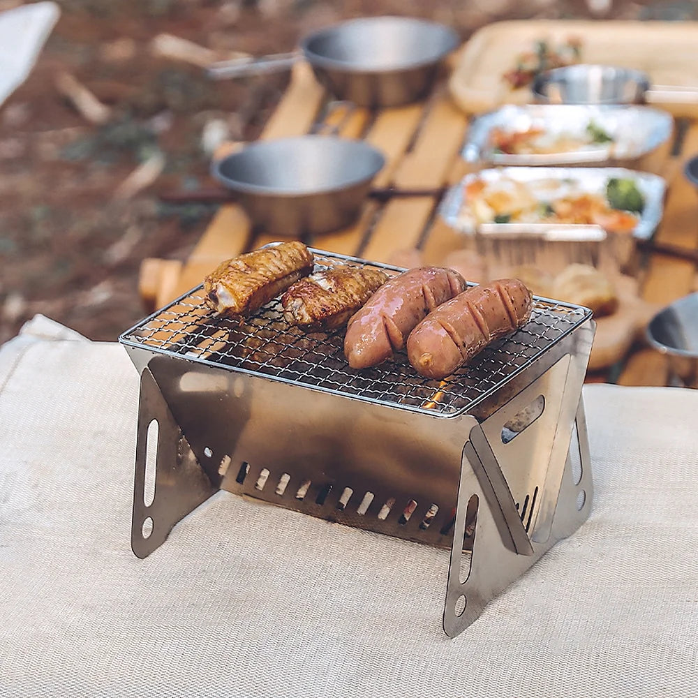MossWatt Wood Burning Camp Stove | Portable Folding Backpacking Stove with Grill