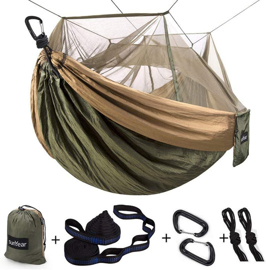 MossWatt Camping Hammock | Double & Single with Bug Net, Tree Straps