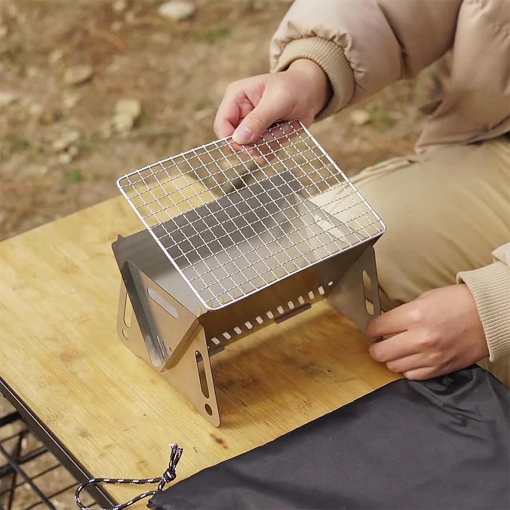 MossWatt Wood Burning Camp Stove | Portable Folding Backpacking Stove with Grill