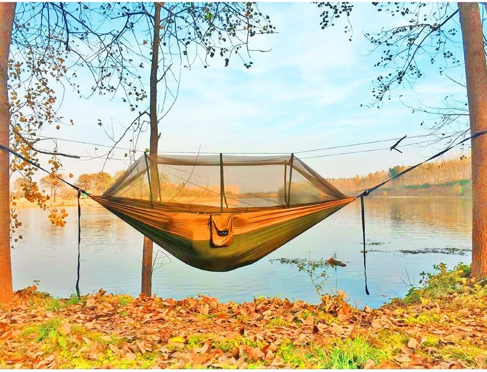 MossWatt Camping Hammock | Double & Single with Bug Net, Tree Straps