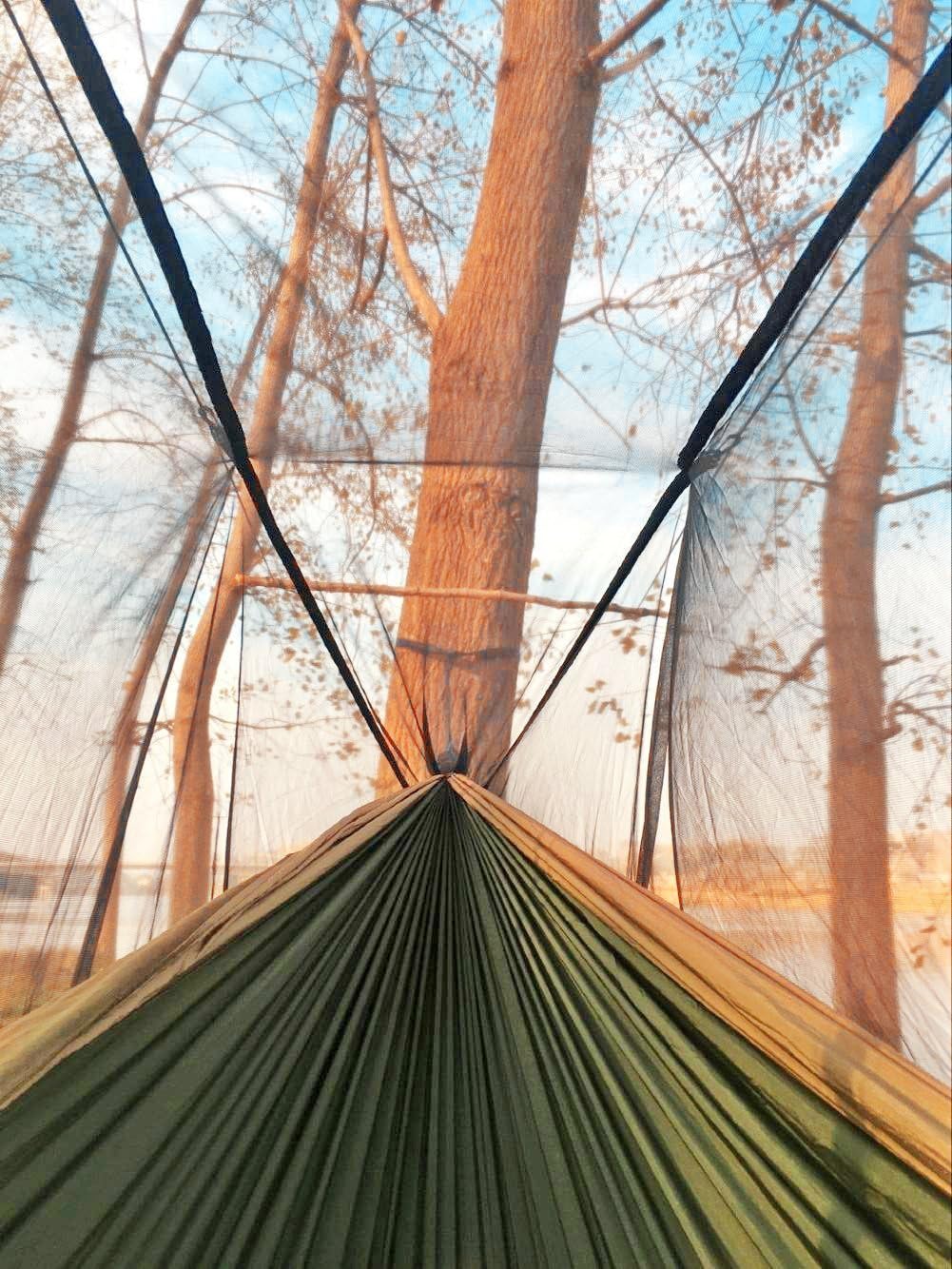 MossWatt Camping Hammock | Double & Single with Bug Net, Tree Straps