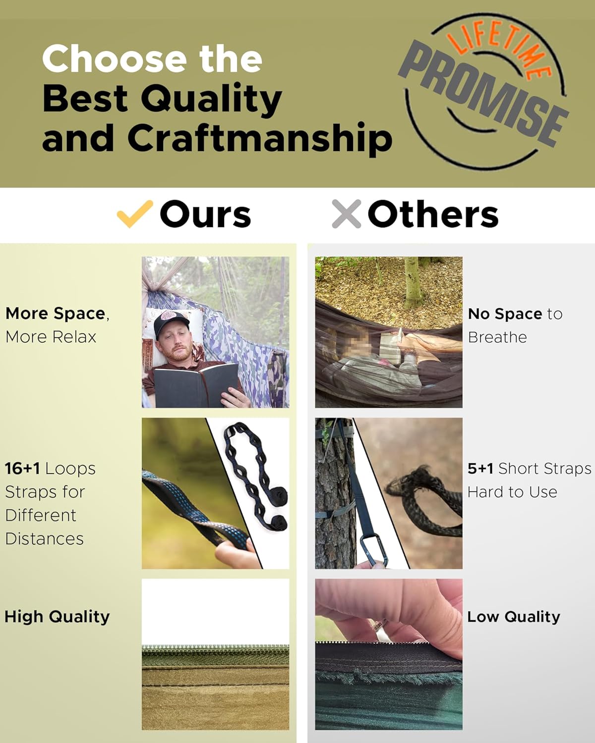 MossWatt Camping Hammock | Double & Single with Bug Net, Tree Straps