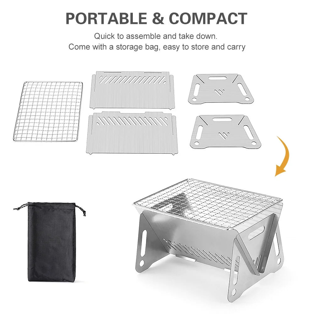MossWatt Wood Burning Camp Stove | Portable Folding Backpacking Stove with Grill