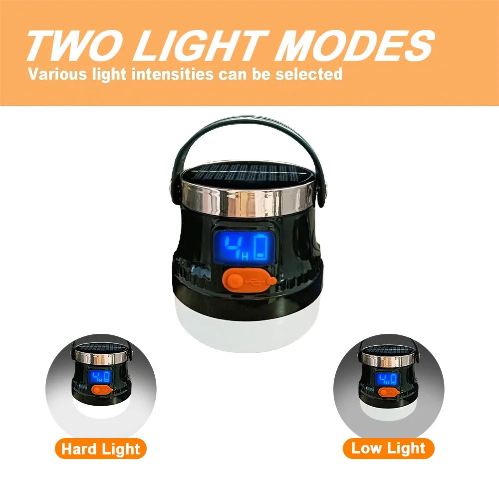 MossWatt ソーラーLEDキャンプライト デジタル表示付き USB充電対応