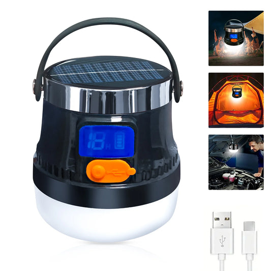 MossWatt ソーラーLEDキャンプライト デジタル表示付き USB充電対応